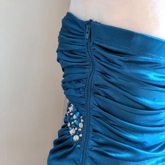 Vintage Y2K Mini Dress Strapless City Triangles Trashy Bejeweled Party Blue S - Picture 10 of 15